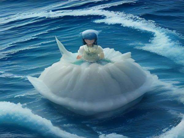 空之色水之色作品风格图，日系小镇海边黄昏场景，蓝天与橘色海面交织，视觉小说典型唯美风格，氛围静谧而富有情感张力