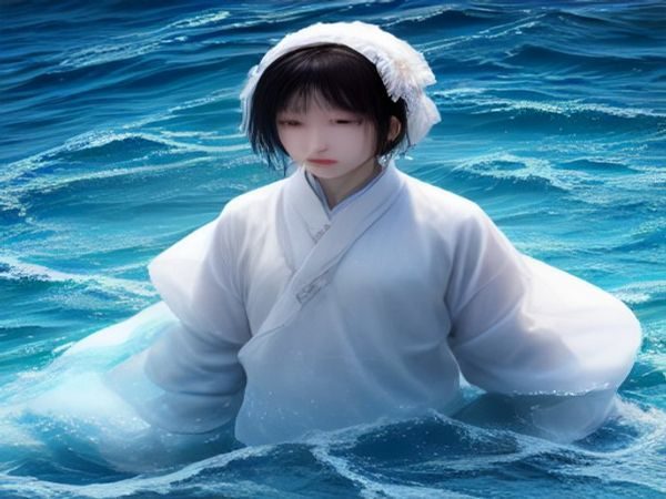 空之色水之色情感主题示意图，两人在海边远望天空，背影构图，蓝色与橘色的天空象征选择与救赎的主题张力